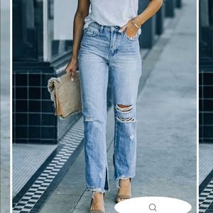 Vervet size 27 distressed straight leg denim.